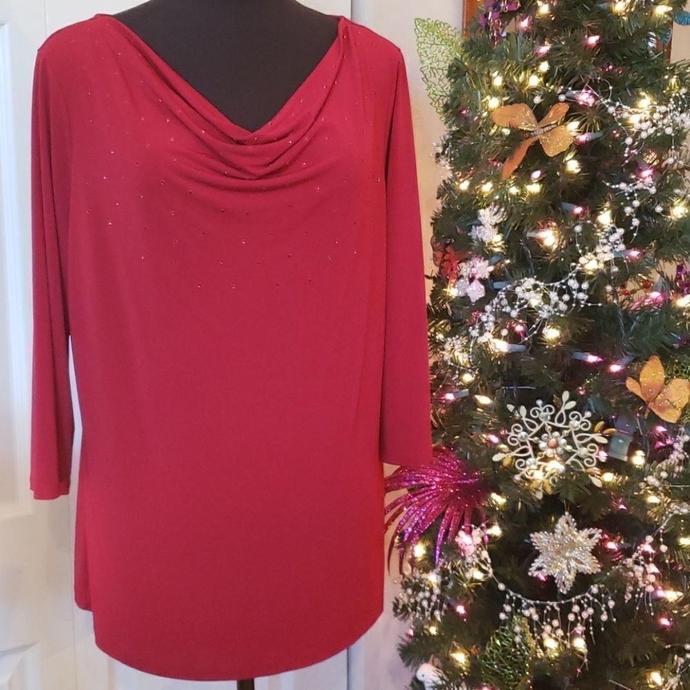 East 5th Red Cowlneck Rhinestone Blouse